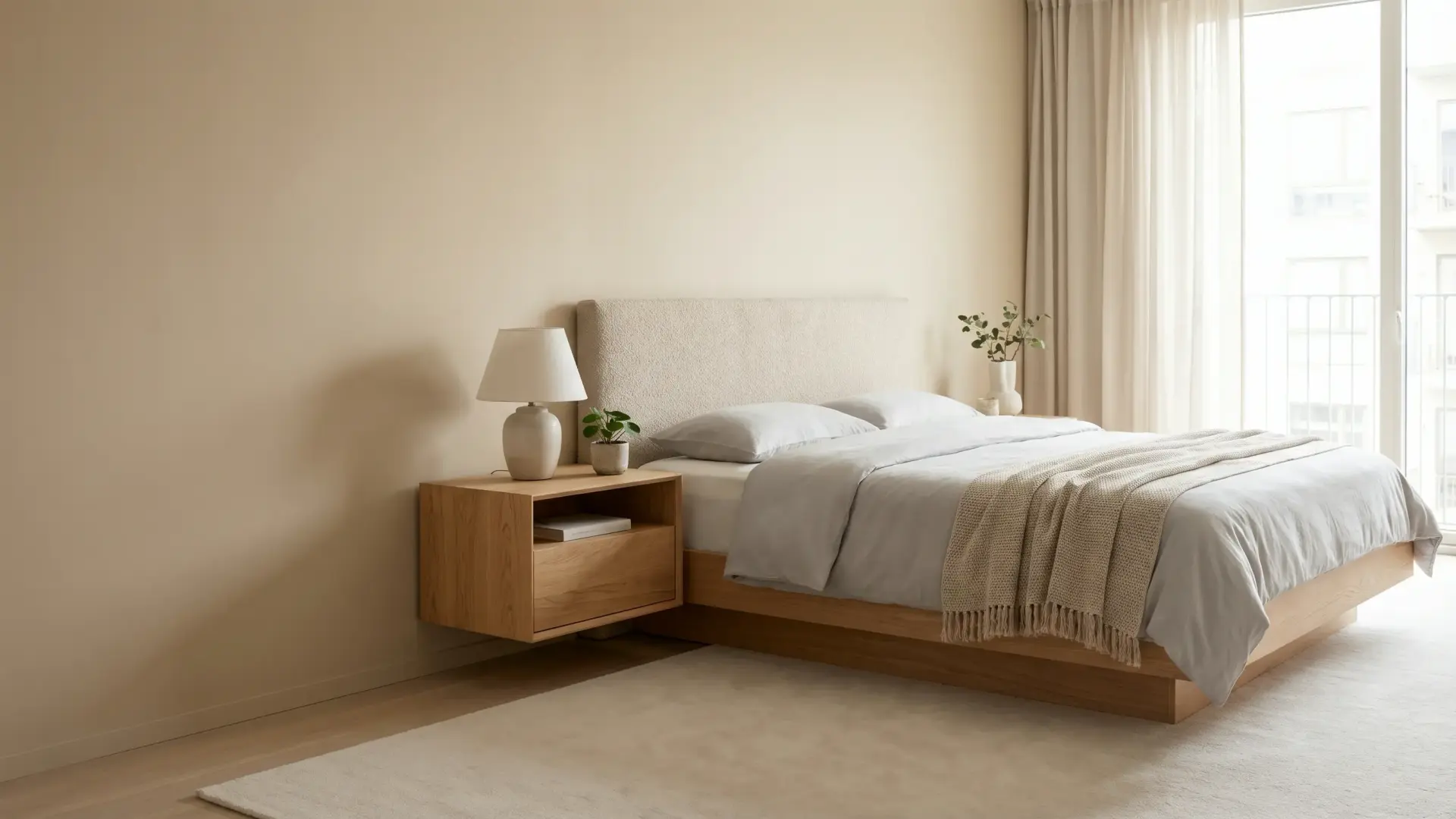 Apartment bedroom bedside table sourcing reference image