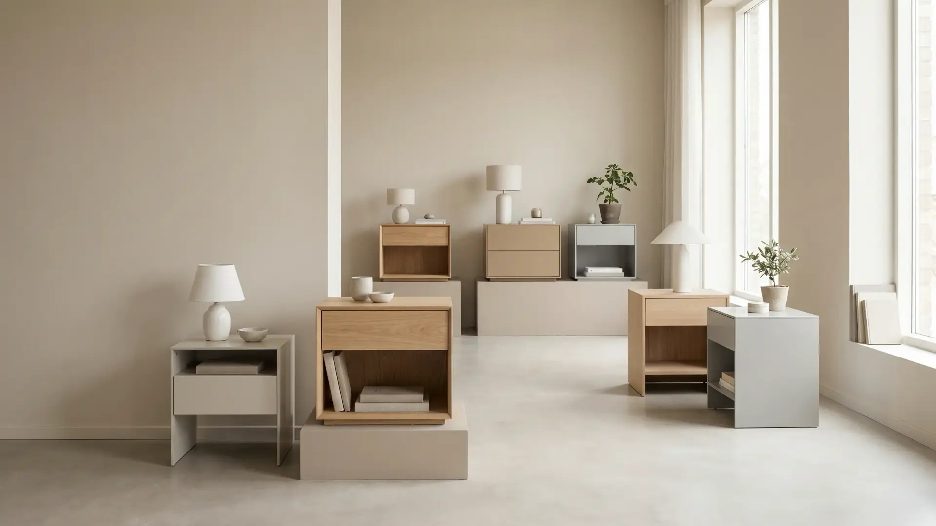 Retail bedside table assortment sourcing reference image