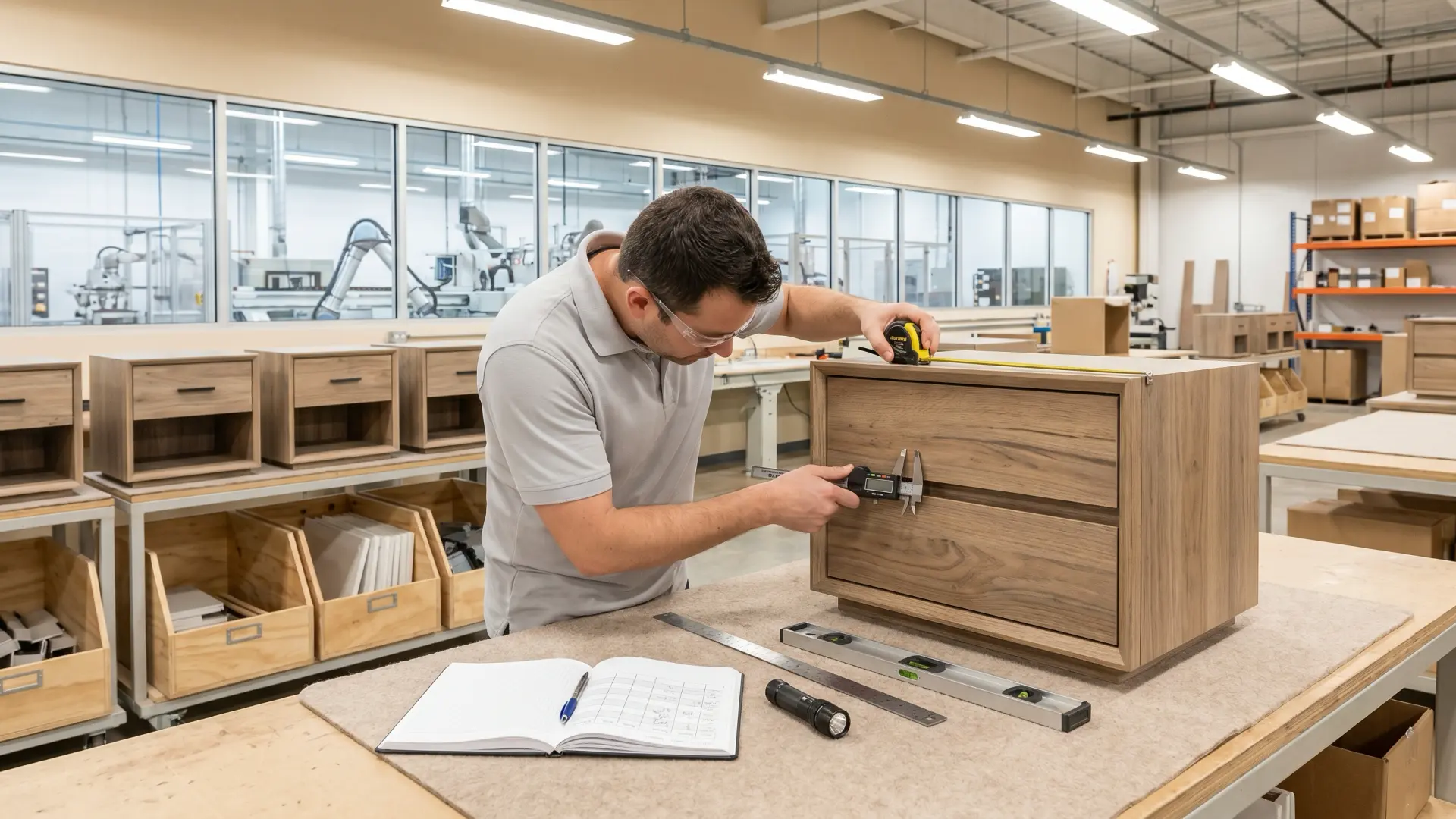Quality control inspection process for nightstand production